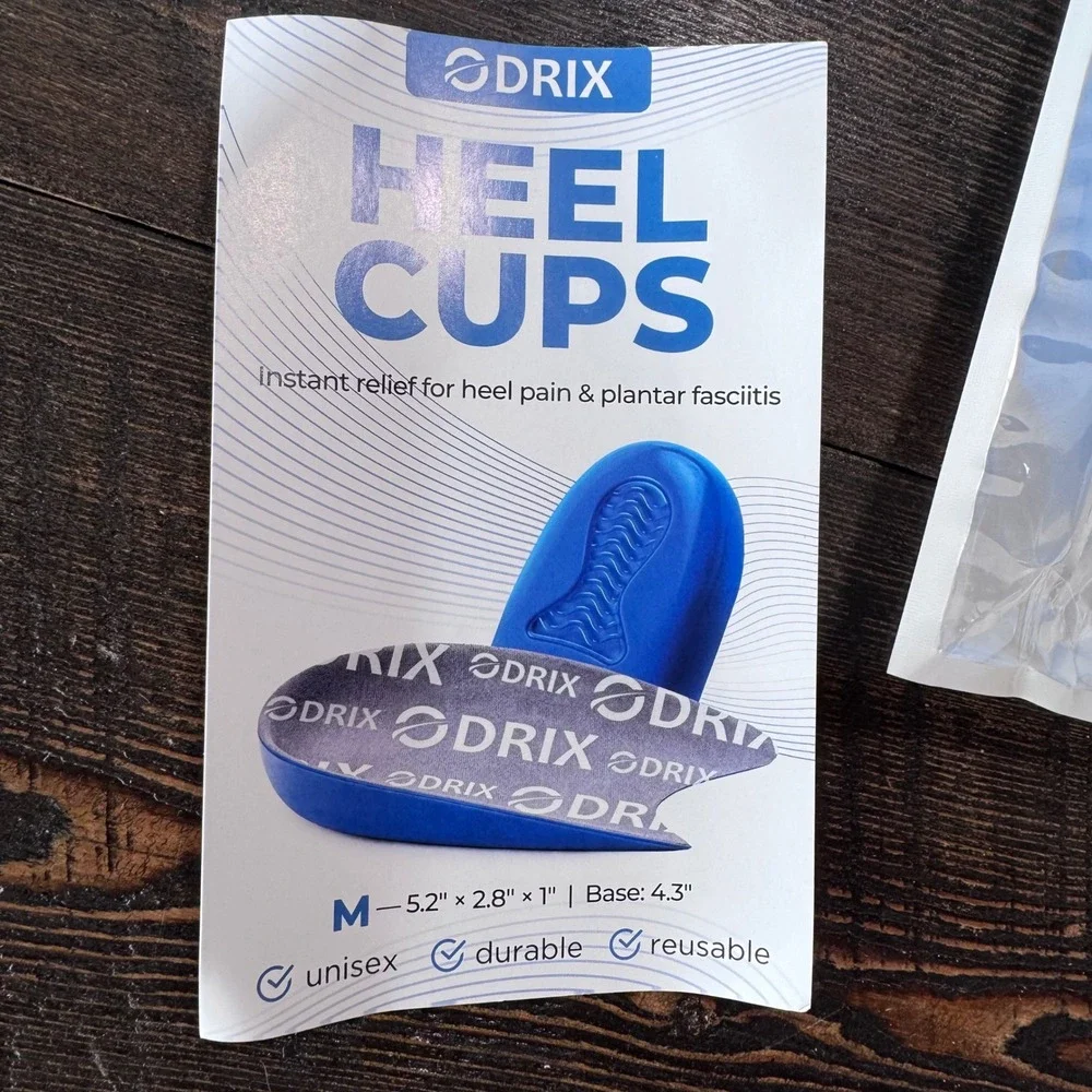 Drix Heel Cups Medium Blue Plantar Fasciitis Relief Shoe Inserts Unisex 2 Pair